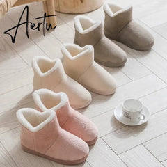 Aiertu Women Winter Slippers Warm Plush Slip-on Couples Home Floor Shoes Anti-slip Comfortable Flats Female Warm Faux Fur Slippers Aiertu