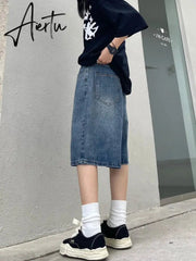 Aiertu Women Y2K Baggy Jorts Vintage Wide Leg Knee Length Jeans American Streetwear Casual Washed Oversize Summer Denim Shorts Aiertu