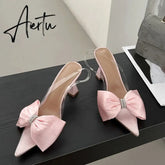 Aiertu Women's Crystal Silk Butterfly Knot Decorative Single Shoe 2024 Transparent PVC Pointed SlingbacksHigh HeelsWedding Dress Aiertu