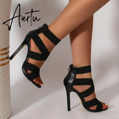 Aiertu Women's High Heels Stiletto Women's Sandals Fashion All-match Zipper Sexy Open Toe Buckle Sandals Women Party Aiertu