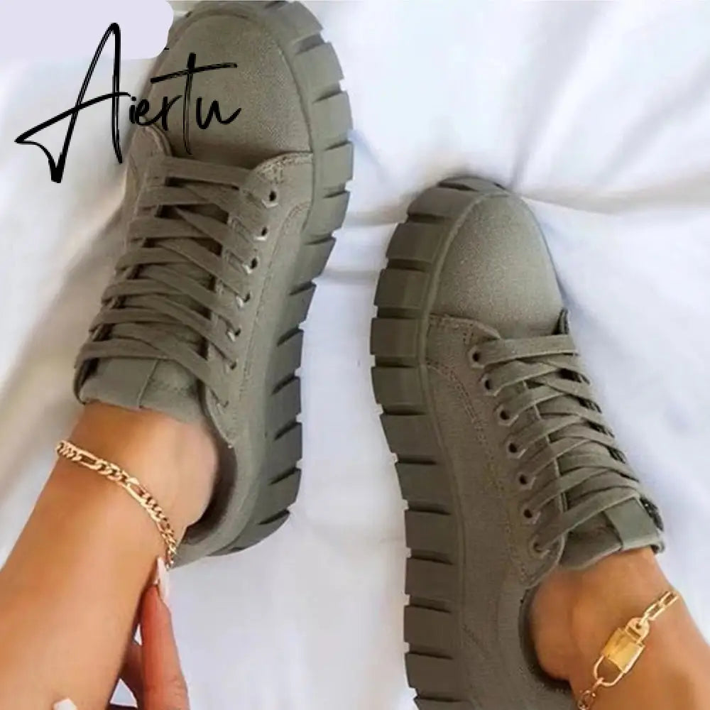 Aiertu Women's Multi Color Sneakers New All Season Thick Bottom Ladies Lace Up Comfy Vulcanized Shoes Fashion Large-Sized Flats Aiertu