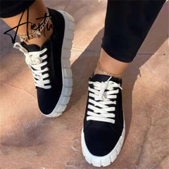 Aiertu Women's Multi Color Sneakers New All Season Thick Bottom Ladies Lace Up Comfy Vulcanized Shoes Fashion Large-Sized Flats Aiertu