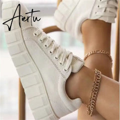 Aiertu Women's Multi Color Sneakers New All Season Thick Bottom Ladies Lace Up Comfy Vulcanized Shoes Fashion Large-Sized Flats Aiertu