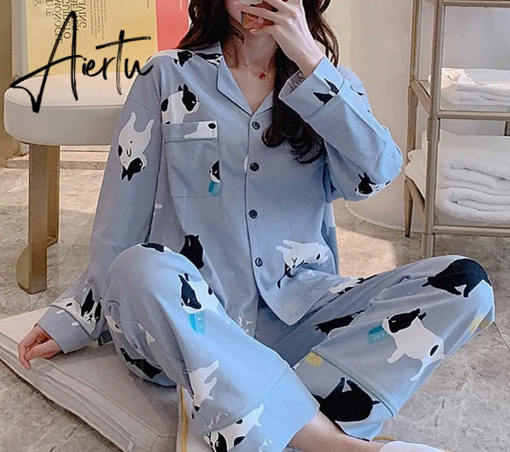 Aiertu Women's Pajamas Set Pijama Lingerie for Female Homewear Spring V-Neck Long Sleeves Trousers Suit Sleepwear Pyjamas Sets Viscose Aiertu