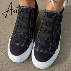 Aiertu Women's Platform Sneakers Flat Canvas Shoes for Women Elastic Band Comfortable Casual Female Vulcanized Shoes Ladies Aiertu