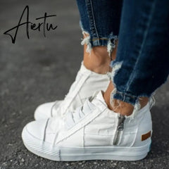 Aiertu Women's Platform Sneakers Flat Canvas Shoes for Women Elastic Band Comfortable Casual Female Vulcanized Shoes Ladies Aiertu