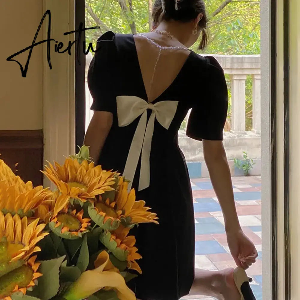 Aiertu Women's Puff Sleeve Mini Dress Backless Designer Dress Sexy Summer Dress Korean One-piece Dress Lady Party Vintage Clothes 2024 Aiertu