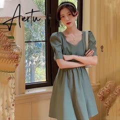 Aiertu Women's Puff Sleeve Mini Dress Backless Designer Dress Sexy Summer Dress Korean One-piece Dress Lady Party Vintage Clothes 2024 Aiertu
