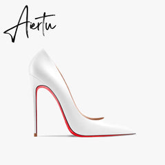 Aiertu Women's Red Shiny Bottom High Heels Brand High Heels 12 cm Sexy Matte Party Pointed Wedding Shoes Shallow Mouth Single Shoesiertu Aiertu