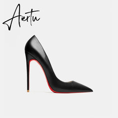 Aiertu Women's Red Shiny Bottom High Heels Brand High Heels 12 cm Sexy Matte Party Pointed Wedding Shoes Shallow Mouth Single Shoesiertu Aiertu