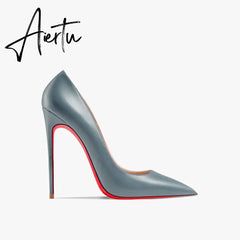 Aiertu Women's Red Shiny Bottom High Heels Brand High Heels 12 cm Sexy Matte Party Pointed Wedding Shoes Shallow Mouth Single Shoesiertu Aiertu