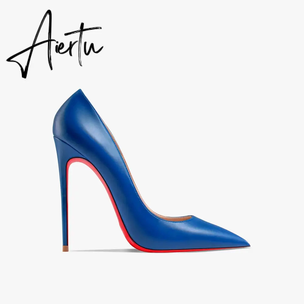 Aiertu Women's Red Shiny Bottom High Heels Brand High Heels 12 cm Sexy Matte Party Pointed Wedding Shoes Shallow Mouth Single Shoesiertu Aiertu