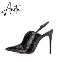 Aiertu Women's Sexy Slingback Stiletto High Heel Buckle Pumps Pointed Toe 10cm Evening Party Dress Shoes US 5-15 Aiertu