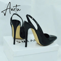 Aiertu Women's Sexy Slip on Slingback Pumps Pointed Toe Pumps 12cm Evening Party Dress Shoes High Heel Stiletto Pumps US 5-15 Aiertu