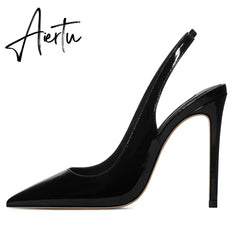 Aiertu Women's Sexy Slip on Slingback Pumps Pointed Toe Pumps 12cm Evening Party Dress Shoes High Heel Stiletto Pumps US 5-15 Aiertu