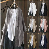 Aiertu Womens Shirts Vintage Cotton Tunic Casual Long Sleeve Shirt Button Cardigans Female Soid Patchwork Tops Aiertu