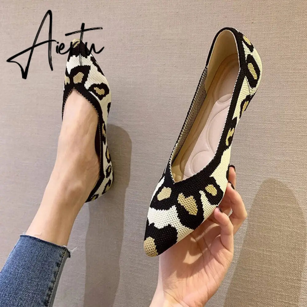 Aiertu Women's Shoes Pumps Knitting Breathable Ladies Pointed Toe Female Comfort Shoes Slip on Shallow Ladies Loafers Office Low Heels Aiertu