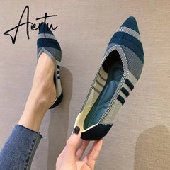 Aiertu Women's Shoes Pumps Knitting Breathable Ladies Pointed Toe Female Comfort Shoes Slip on Shallow Ladies Loafers Office Low Heels Aiertu