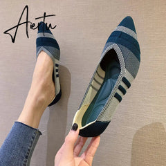 Aiertu Women's Shoes Pumps Knitting Breathable Ladies Pointed Toe Female Comfort Shoes Slip on Shallow Ladies Loafers Office Low Heels Aiertu