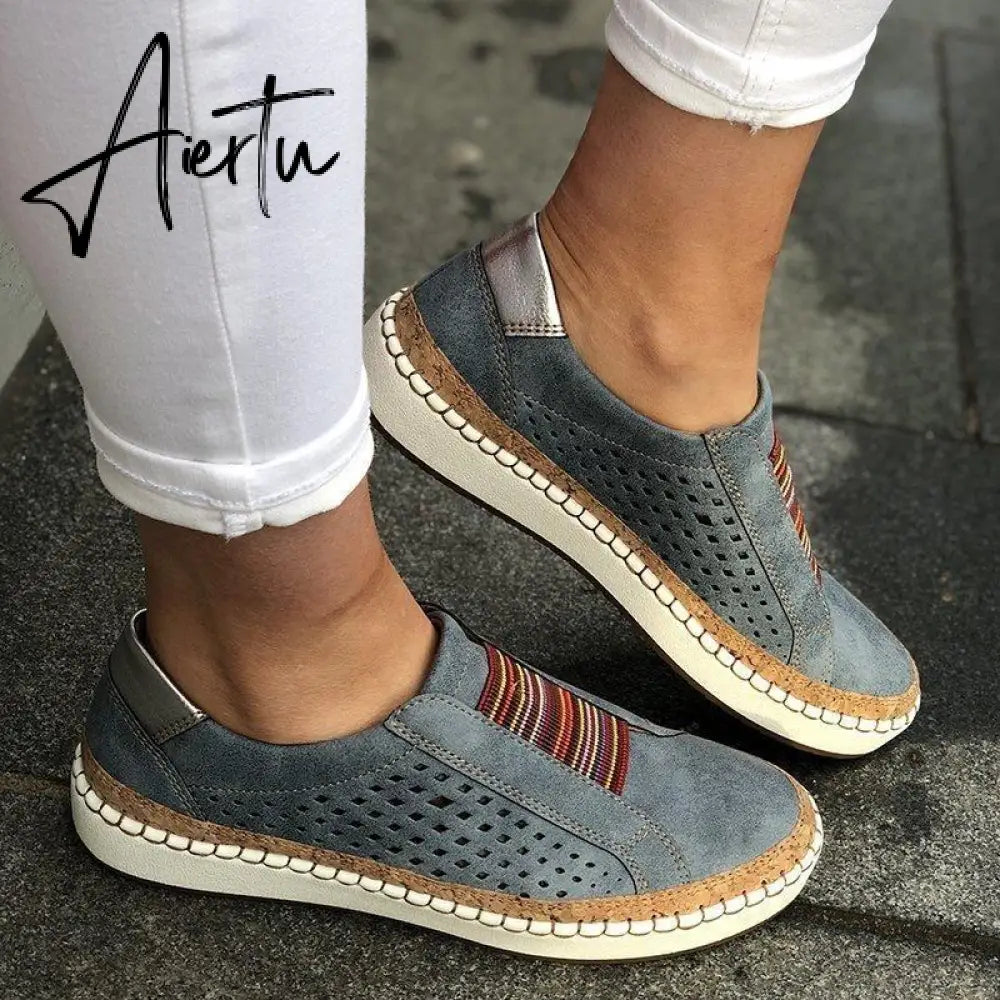 Aiertu Women's Sneakers Autumn Vulcanized Shoes Hollow Out Casual Ladies Shoes Slip On Fashion Elastic Breathable Female Footwear Aiertu