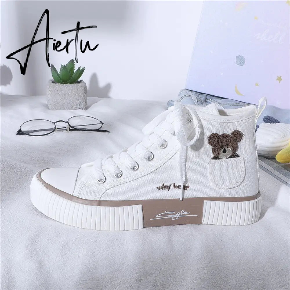 Aiertu Women's Sneakers Kawaii Shoes Sports Vulcanized High Top Flats Casual Fashion Bear Spring Cute Harajuku Canvas Dropshipping Aiertu