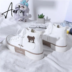 Aiertu Women's Sneakers Kawaii Shoes Sports Vulcanized High Top Flats Casual Fashion Bear Spring Cute Harajuku Canvas Dropshipping Aiertu