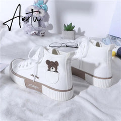 Aiertu Women's Sneakers Kawaii Shoes Sports Vulcanized High Top Flats Casual Fashion Bear Spring Cute Harajuku Canvas Dropshipping Aiertu