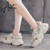 Aiertu Women's Vulcanize Shoes Platform Chunky Sneakers,off white Brown Sports Shoes,Comfort Casual High Sneaker Women Vulcanize Sneake Aiertu