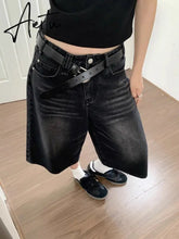 Aiertu Y2k Aesthetic Summer Casual Denim Shorts Women Vintage Seven Points Trousers Jeans 2024 Harajuku High Waist Wide Leg Pants Aiertu