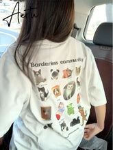 Aiertu Y2k Aesthetic Summer White T-shirts Harajuku Short Sleeve Loose Oversize Tops Women Cartoon Letter Print All Match Casual Tees Aiertu
