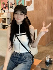 Aiertu Y2k Aesthetics Contrast Tank Tops E-girls Sleeveless Crop Kawaii Cute 2024 Summer Fairycore Slim Vest Harajuku Streetwear Aiertu