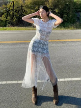 Aiertu Y2k Fairycore See Through Floral Lace Mesh White Dress Summer Retro Puffy Short Sleeve Long Dresses Coquette Aiertu