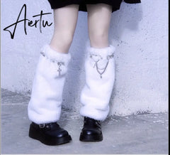 Aiertu Y2K Girl Harajuku Punk Golita Lolita leg warmers spice Women Winter Streetwear furry studed chain cross Leg warmer leg warmers Aiertu