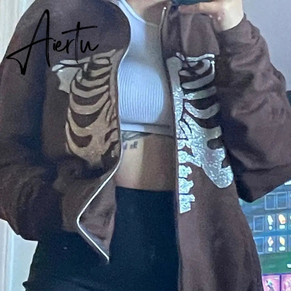 Aiertu Y2K Gothic Sweatshirt Oversized Hoodie Women Autumn Zip Up Long Sleeve Coat Top Female 90S Vintage E-Harajuku Grunge Clothes Aiertu