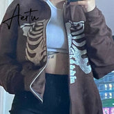 Aiertu Y2K Gothic Sweatshirt Oversized Hoodie Women Autumn Zip Up Long Sleeve Coat Top Female 90S Vintage E-Harajuku Grunge Clothes Aiertu