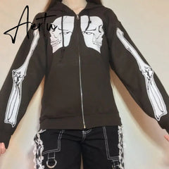 Aiertu Y2K Gothic Sweatshirt Oversized Hoodie Women Autumn Zip Up Long Sleeve Coat Top Female 90S Vintage E-Harajuku Grunge Clothes Aiertu