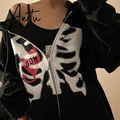 Aiertu Y2K Gothic Sweatshirt Oversized Hoodie Women Autumn Zip Up Long Sleeve Coat Top Female 90S Vintage E-Harajuku Grunge Clothes Aiertu