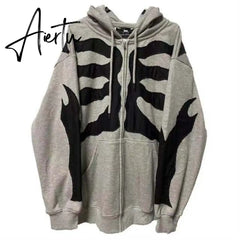 Aiertu Y2K Rhinestone Zip Up Oversized Sweatshirts Summer Goth Hoodies Women Grunge Hooded Jacket Streetwear Retro Clothe Aiertu