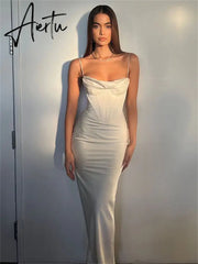 Aiertu Y2k Robe Sleeveless Bodycon Midi Dresses for Woman Summer Evening Party Sling Elegant Green Women's Sexy Dress Aiertu