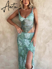 Aiertu Y2K Women Summer Tube Top Long Skirt Set Slim Fit Sleeveless Floral Vest Split Casual Long Skirts Sexy Outfits Aiertu