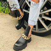 Aiertu ZA Winter High Quality Platform Gold Chain Fashion Ankle Boots Women Cool Punk Motorcycles Shoes ботинки женские Aiertu