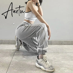 Aieru Drawstring Sweatpants Print Loose Casual Jogger Pants Women Fashion High Waist Comfort Athleisure Gym Running Harem Pant Aiertu