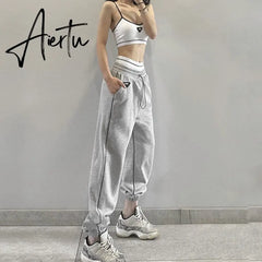 Aieru Drawstring Sweatpants Print Loose Casual Jogger Pants Women Fashion High Waist Comfort Athleisure Gym Running Harem Pant Aiertu
