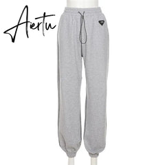 Aieru Drawstring Sweatpants Print Loose Casual Jogger Pants Women Fashion High Waist Comfort Athleisure Gym Running Harem Pant Aiertu