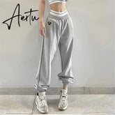 Aieru Drawstring Sweatpants Print Loose Casual Jogger Pants Women Fashion High Waist Comfort Athleisure Gym Running Harem Pant Aiertu