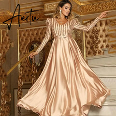 Aieru New Fashion Women Lady Sexy Deep V-neck Sequin Long SleeveFloor Length Bling Big Hem Party Wedding Evening Maxi Dress Aiertu