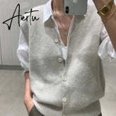 Aieru Sweater Vest Loose Autumn and Winter Warm Knitted Vest Sweater for Women Loose Solid Sleeveless Sweaters Aiertu