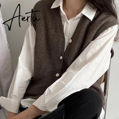 Aieru Sweater Vest Loose Autumn and Winter Warm Knitted Vest Sweater for Women Loose Solid Sleeveless Sweaters Aiertu