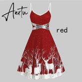 Aieru Winter Women Christmas Dress Elegant Puff Long Sleeve Faux Fur Collar Midi Party Costume Xmas New Year Festival Robe Aiertu