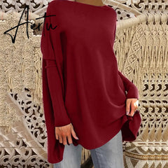 Aieru Woman Tshirts Solid Basic Casual Loose Pullover Long Sleeve T-shirt Tops Oversized T Shirt Aiertu